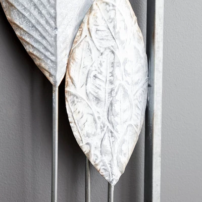 Metal Leaf Tall CutOut Wall Decor With Intricate Laser Cut Designs Gray - Olivia & May 3 Metal Leaf Tall CutOut Wall Decor With Intricate Laser Cut Designs Gray - Olivia & May - Image 3