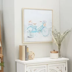 Canvas Bike Handmade Framed Wall Art With Tan Frame Blue - Olivia & May