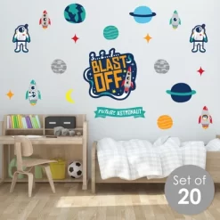 Big Dot Of Happiness Blast Off To Outer Space - Peel And Stick Nursery And Kids Room Vinyl Wall Art Stickers - Wall Decals - Set Of 20