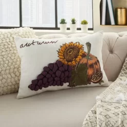 12"x20" Harvest Sunflower Throw Pillow White - Mina Victory