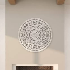 Wood Floral Handmade Intricately Carved Wall Decor With Mandala Design White - Olivia & May -Wall Charm Deals Store GUEST 051b58e6 2589 4580 ae3e 1856f2c76591