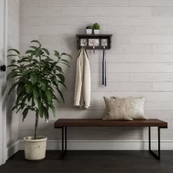 Wall Shelf And Picture Collage With Ledge And 3 Hanging Hooks- Photo Frame Decor Shelving With Modern Look, Holds 3 Photos By Hastings Home (Black) -Wall Charm Deals Store GUEST 067a76ee b37e 4775 b029 5c36aa641673