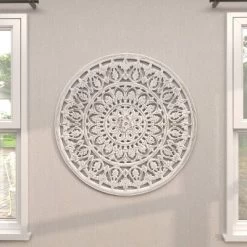 Wood Floral Handmade Intricately Carved Wall Decor With Mandala Design White - Olivia & May -Wall Charm Deals Store GUEST 0c07a311 e057 4e9e b03b e970bfe32db1