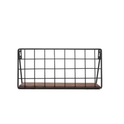 Small Black Wire Metal And Wood Hanging Wall Shelf - Foreside Home & Garden