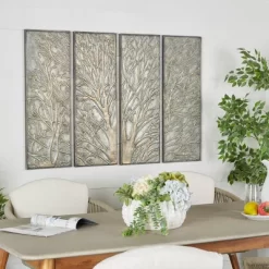 Metal Tree Wall Decor With Embossed Design Set Of 4 Brown - Olivia & May