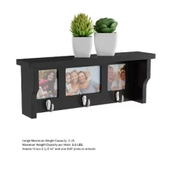 Wall Shelf And Picture Collage With Ledge And 3 Hanging Hooks- Photo Frame Decor Shelving With Modern Look, Holds 3 Photos By Hastings Home (Black) -Wall Charm Deals Store GUEST 13e0bfd2 d2f9 4090 89f5 f1fc69dee7da