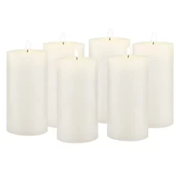 6pk Unscented Flat Top Smooth Pillar Candles White - Stonebriar Collection