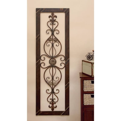 Metal Scroll Ornate Wall Decor With Black Frame Brown - Olivia & May 2 Metal Scroll Ornate Wall Decor With Black Frame Brown - Olivia & May - Image 2
