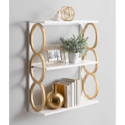 28" X 8" X 31" Ring Wooden 3-Tier Shelf White - Kate & Laurel All Things Decor -Wall Charm Deals Store GUEST 17002748 eac2 4e28 b259 afa3db3b152a
