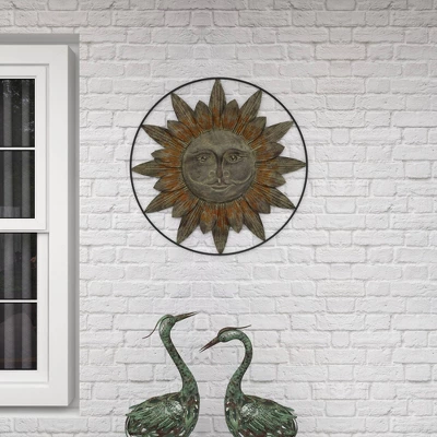 Metal Sunburst Indoor Outdoor Wall Decor With Distressed Copper Like Finish Brown - Olivia & May 10 Metal Sunburst Indoor Outdoor Wall Decor With Distressed Copper Like Finish Brown - Olivia & May - Image 10