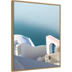 22" X 28" Santorini Greek Architecture II By Sara Zieve Miller Framed Canvas Wall Art Light Brown - Amanti Art