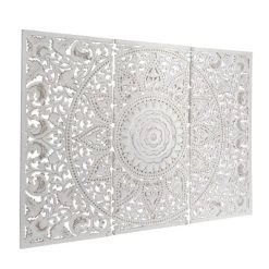 Set Of 3 Wooden Floral Handmade Intricately Carved Wall Decors With Mandala Design White - Olivia & May -Wall Charm Deals Store GUEST 1a17a99d ca91 4b1f 9838 175462b74c57