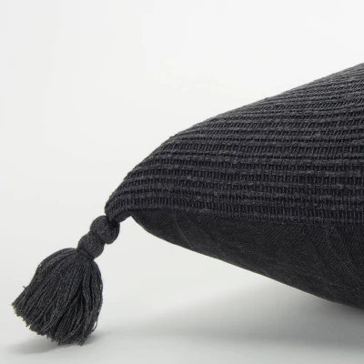 20"x20" Oversize Solid Striped Square Throw Pillow With Tassels Cover - Rizzy Home 3 20"x20" Oversize Solid Striped Square Throw Pillow With Tassels Cover - Rizzy Home - Image 3