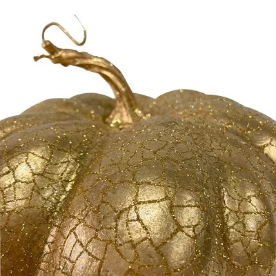 Northlight 7" Gold Crackled Fall Harvest Pumpkin Decoration 2 Northlight 7" Gold Crackled Fall Harvest Pumpkin Decoration - Image 2