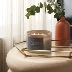 14oz Lidded Gray Glass Jar Crackling Wooden 3-Wick Candle With Paper Label Black Cedar - Threshold™