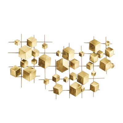 Metal Geometric 3D Cube Relief Wall Decor Gold - CosmoLiving By Cosmopolitan 3 Metal Geometric 3D Cube Relief Wall Decor Gold - CosmoLiving By Cosmopolitan - Image 3