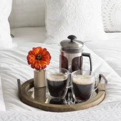 14" Round Rustic Wooden Tray With Distressed Mirror Brown - Stonebriar Collection -Wall Charm Deals Store GUEST 228e988a 0b72 4cff 81c8 3404e6bac31f