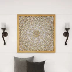 Wood Floral Handmade Intricately Carved Wall Decor With Mandala Design Light Brown - Olivia & May -Wall Charm Deals Store GUEST 27091e7b 714b 4597 8c41 b150973383f9