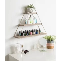 20.8" X 24.2" Tilde Three-Tier Triangle Wood And Metal Wall Shelf Natural/Gold - Kate & Laurel All Things Decor -Wall Charm Deals Store GUEST 27abd0d3 f5be 4a80 91d3 c4e48c0baffb