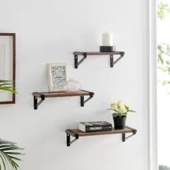 3pc Capri Wall Shelf Set With Brackets Black/Rustic - Danya B.