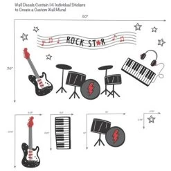 Lambs & Ivy Rock Star Musical Instruments Wall Decals/Stickers - Drums/Guitar