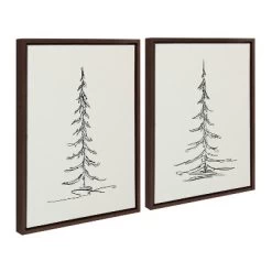 (Set Of 2) 18" X 24" Sylvie Minimalist Evergreen Trees Sketch Framed Canvas Set Brown - Kate & Laurel All Things Decor
