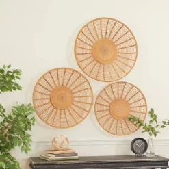 Wood Plate Handmade Basket Wall Decor Set Of 3 Brown - Olivia & May