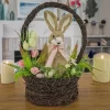 National Tree Company Woven Basket With Bunny Table Decoration, Woven Branch Base, Decorated With Fern Fronds, Tulips, Easter Collection, 17 Inches