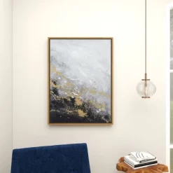 Contemporary Canvas Abstract Framed Rectangle Wall Art With Gold Frame Black - CosmoLiving By Cosmopolitan -Wall Charm Deals Store GUEST 39d714fe aa5f 465e be51 68e281652edf