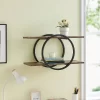 2-Tier Antigua Crossed Double Circle Wall Shelf Unit Black/Rustic - Danya B.