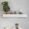 Small Embossed Wood Floating Decorative Wall Shelf White - American Art Decor