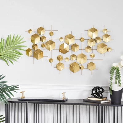 Metal Geometric 3D Cube Relief Wall Decor Gold - CosmoLiving By Cosmopolitan 1 Metal Geometric 3D Cube Relief Wall Decor Gold - CosmoLiving By Cosmopolitan