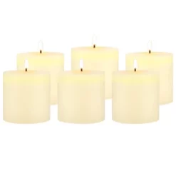 6pk Unscented Flat Top Smooth Pillar Candles Ivory - Stonebriar Collection