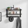 29" X 16" 2 Tier Ledge Wall Shelf Organizer With Five Hanging Hooks Black - Danya B.
