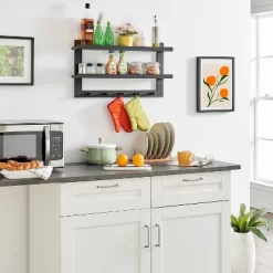 29" X 16" 2 Tier Ledge Wall Shelf Organizer With Five Hanging Hooks Black - Danya B. -Wall Charm Deals Store GUEST 41d49835 6d20 4fdd a565 5eaa3bb6016d