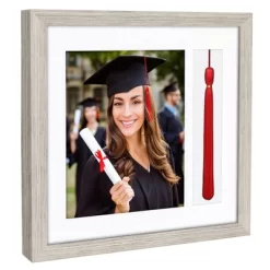 Americanflat 13x13 Graduation Frame With Tempered Shatter-resistant Glass - 2 Opening Mat Displays 8"x10" Diploma Or Certificate And Tassle - Available In A Variety Of Colors