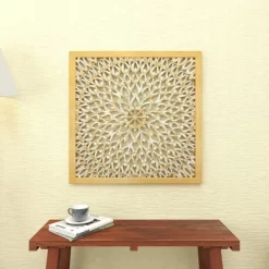 Wood Floral Handmade Intricately Carved Wall Decor With Mandala Design Light Brown - Olivia & May -Wall Charm Deals Store GUEST 46b083e2 7ddf 4d75 8654 14344e8afdf3