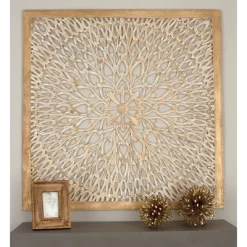 Wood Floral Handmade Intricately Carved Wall Decor With Mandala Design Light Brown - Olivia & May -Wall Charm Deals Store GUEST 4b38a7d7 0fa7 41cd 9766 6ffbc65d1226