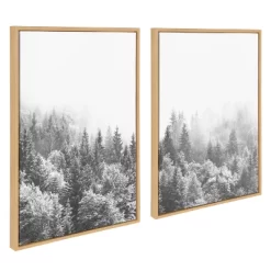 (Set Of 2) 23" X 33" Sylvie Forest On A Foggy Day Black And White Framed Canvas Natural - Kate & Laurel All Things Decor