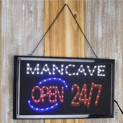 19" X 10" Man Cave Open 24/7 Framed LED Sign Red/Black - American Art Decor 2 19" X 10" Man Cave Open 24/7 Framed LED Sign Red/Black - American Art Decor - Image 2