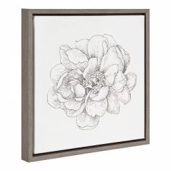 16" X 16" Pen And Ink Florals IV Framed Canvas Wall Art - Amanti Art