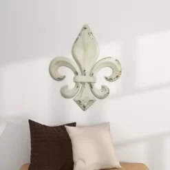 Metal Fleur De Lis Wall Decor With Distressing White - Olivia & May -Wall Charm Deals Store GUEST 5885a14e 3f17 49d9 8d3b 5b2fdaf6f55f