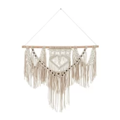 Cotton Macrame Intricately Handmade Weaved Wall Decor With Beaded Fringe Tassels - Olivia & May