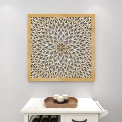 Wood Floral Handmade Intricately Carved Wall Decor With Mandala Design Light Brown - Olivia & May -Wall Charm Deals Store GUEST 61011271 1c93 4f33 87cf 336654377d85