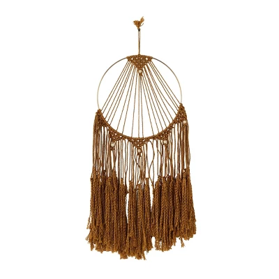 Fabric Macrame Handmade Intricately Weaved Wall Decor With Beaded Fringe Tassels Brown - Olivia & May 4 Fabric Macrame Handmade Intricately Weaved Wall Decor With Beaded Fringe Tassels Brown - Olivia & May - Image 4