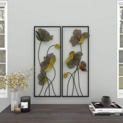 Metal Floral Wall Decor With Black Frame Set Of 2 Black - Olivia & May -Wall Charm Deals Store GUEST 65613da0 2bfd 400b 8dca ffa259b55104