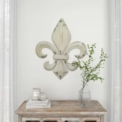 Metal Fleur De Lis Wall Decor With Distressing White - Olivia & May -Wall Charm Deals Store GUEST 665242b9 4344 485e 8b23 c82309e75906