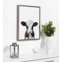 18" X 24" Sylvie Baby Cow Portrait Framed Canvas Wall Art By Amy Peterson Gray - DesignOvation -Wall Charm Deals Store GUEST 66936019 63c2 419d bef3 dca619fd230b