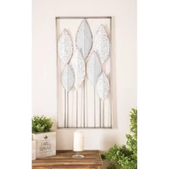Metal Leaf Tall CutOut Wall Decor With Intricate Laser Cut Designs Gray - Olivia & May