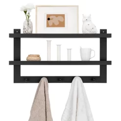 29" X 16" 2 Tier Ledge Wall Shelf Organizer With Five Hanging Hooks Black - Danya B. -Wall Charm Deals Store GUEST 695d0c8e 2366 40d4 92f4 7c825fd6ca8e